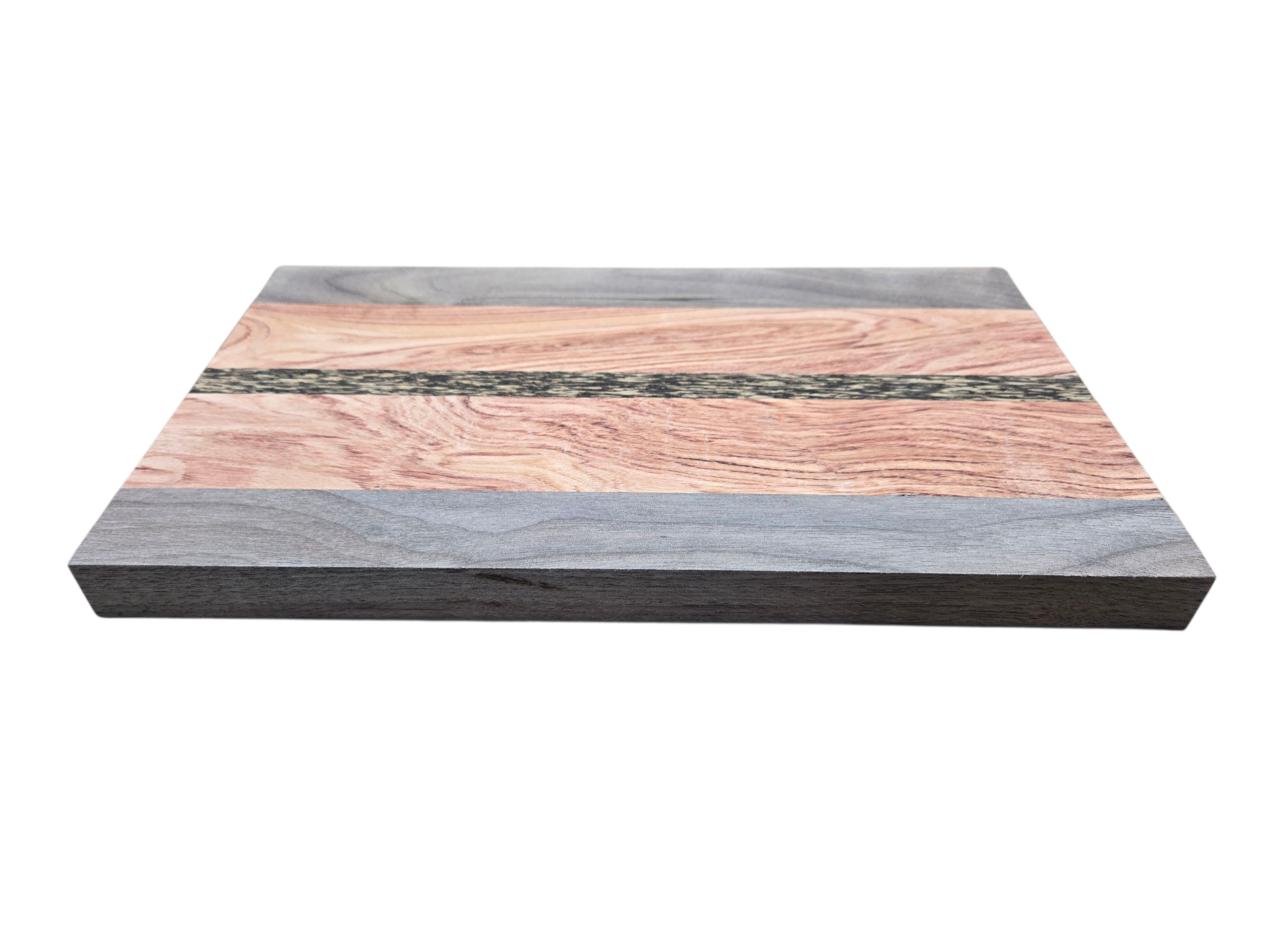 Walnut pink ivory and black palmwood cheese board used for serving cheese and charcuterie